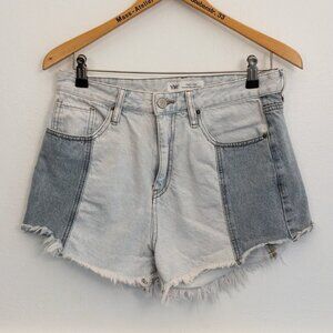 YMI Two-Tone High-Rise Denim Shorts – Frayed Hem, Size M